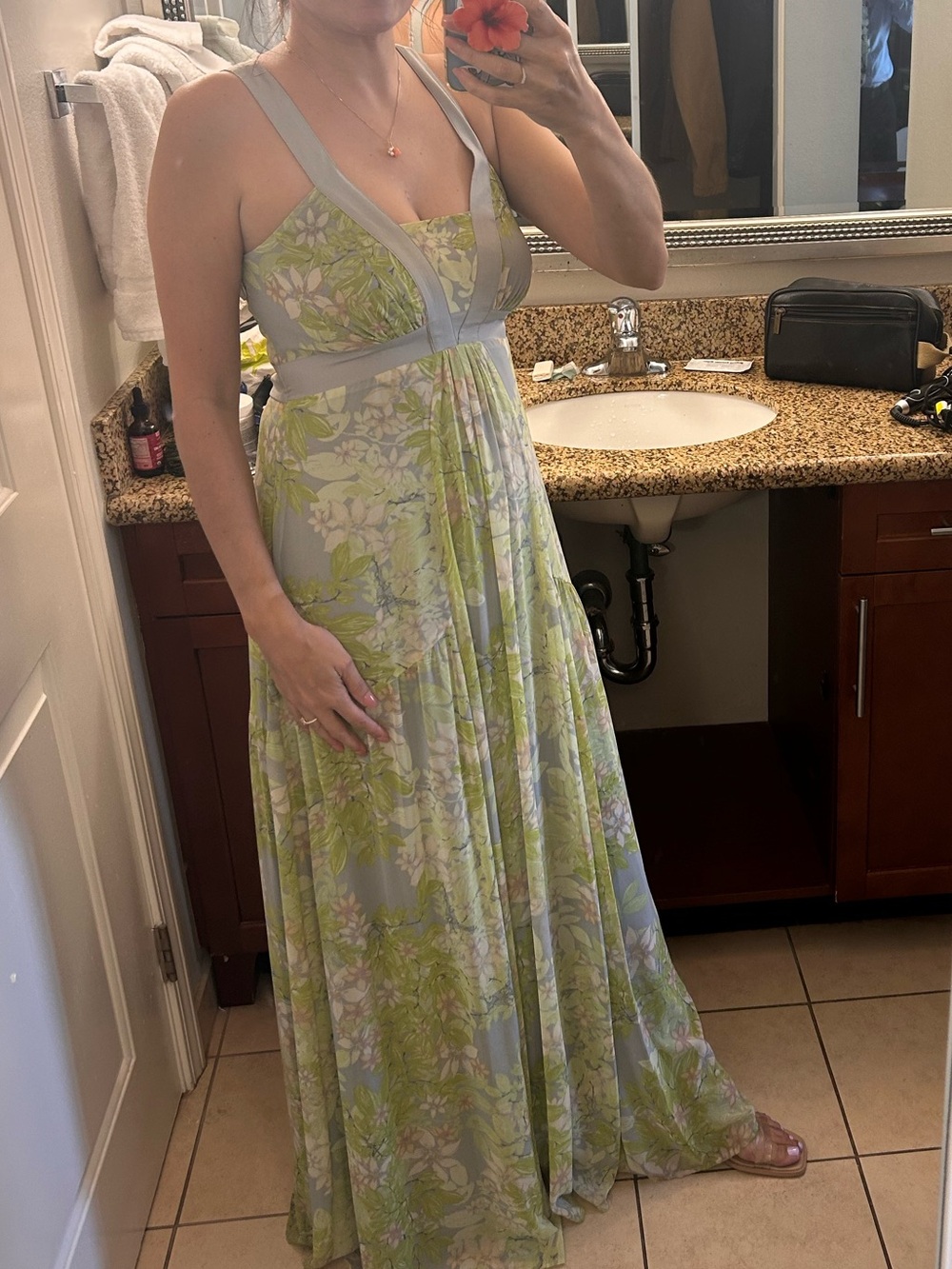 Jessica Simpson Light Green Floral Maxi Dress - Picture 3 of 6